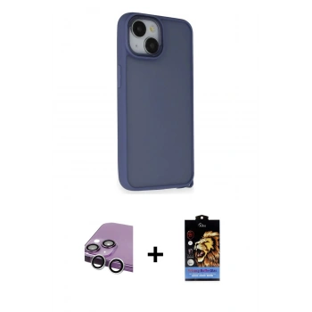 MARSİLYAN™- iPhone 14 Kılıf Atlas Form - Siyah Buffer Hayalet Cam Ekran Koruyucu + Raze Metal Kamera Lens - GS