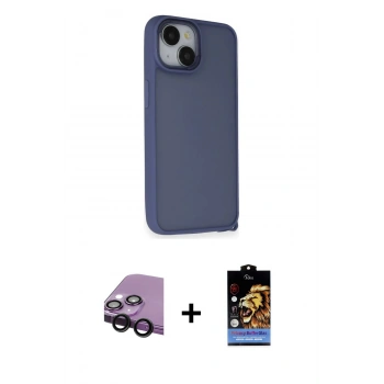 MARSİLYAN™- iPhone 14 Kılıf Atlas Form - Siyah Buffer Hayalet Cam Ekran Koruyucu + Raze Metal Kamera Lens - SH