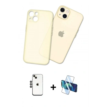 MARSİLYAN™- iPhone 14 Kılıf Atlas Minimal Prime - Siyah 3D Antistatik Cam Ekran Koruyucu + Shine Kamera Lens - SH