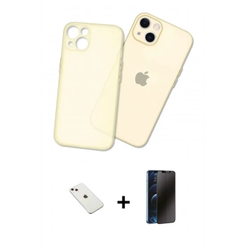 MARSİLYAN™- iPhone 14 Kılıf Atlas Minimal Prime - Siyah 3D Antistatik Hayalet Cam Ekran Koruyucu + Diamond Kamera Lens - PE