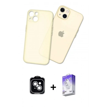MARSİLYAN™- iPhone 14 Kılıf Atlas Minimal Prime - Siyah Bilvis 5in1 3D Magic Cam Ekran Koruyucu + PVD Metal Kamera Lens - GS