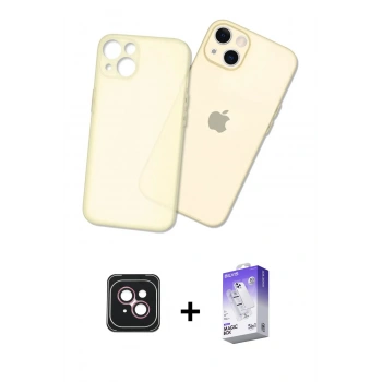 MARSİLYAN™- iPhone 14 Kılıf Atlas Minimal Prime - Siyah Bilvis 5in1 3D Magic Cam Ekran Koruyucu + PVD Metal Kamera Lens - PE