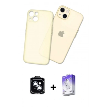 MARSİLYAN™- iPhone 14 Kılıf Atlas Minimal Prime - Siyah Bilvis 5in1 3D Magic Cam Ekran Koruyucu + PVD Metal Kamera Lens - MI