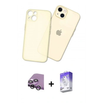 MARSİLYAN™- iPhone 14 Kılıf Atlas Minimal Prime - Siyah Bilvis 5in1 3D Magic Cam Ekran Koruyucu + Raze Metal Kamera Lens - GS