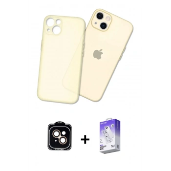 MARSİLYAN™- iPhone 14 Kılıf Atlas Minimal Prime - Siyah Bilvis 5in1 3D Magic Cam Ekran Koruyucu + PVD Metal Kamera Lens - TU
