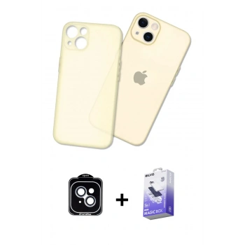 MARSİLYAN™- iPhone 14 Kılıf Atlas Minimal Prime - Siyah Bilvis 5in1 5D Magic Hayalet Cam Ekran Koruyucu + PVD Metal Kamera Lens - MI