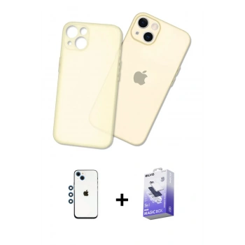 MARSİLYAN™- iPhone 14 Kılıf Atlas Minimal Prime - Siyah Bilvis 5in1 5D Magic Hayalet Cam Ekran Koruyucu + Shine Kamera Lens - MI