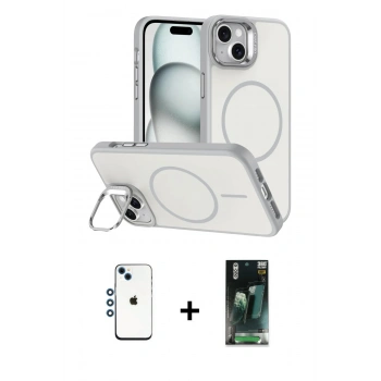 MARSİLYAN™- iPhone 14 Kılıf Çekirdek Klasik - Şeffaf 360 Full Body Arka Koruyucu + Shine Kamera Lens - MI