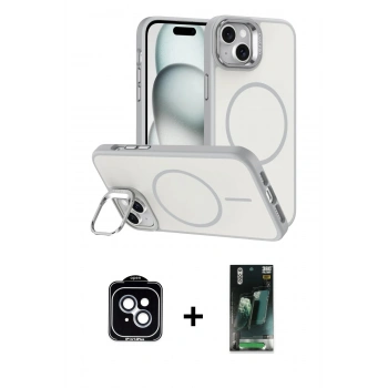 MARSİLYAN™- iPhone 14 Kılıf Çekirdek Klasik - Şeffaf 360 Full Body Arka Koruyucu + PVD Metal Kamera Lens - MI