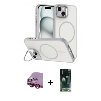MARSİLYAN™- iPhone 14 Kılıf Çekirdek Klasik - Şeffaf 360 Full Body Arka Koruyucu + Raze Metal Kamera Lens - KI