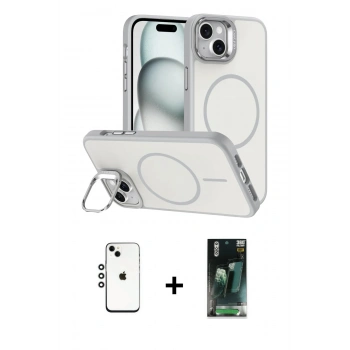 MARSİLYAN™- iPhone 14 Kılıf Çekirdek Klasik - Şeffaf 360 Full Body Arka Koruyucu + Shine Kamera Lens - GS