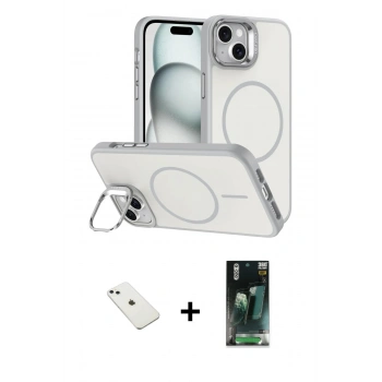 MARSİLYAN™- iPhone 14 Kılıf Çekirdek Klasik - Şeffaf 360 Full Body Arka Koruyucu + Diamond Kamera Lens - SABE