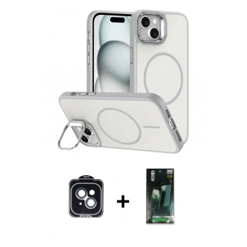 MARSİLYAN™- iPhone 14 Kılıf Çekirdek Klasik - Şeffaf 360 Full Body Arka Koruyucu + PVD Metal Kamera Lens - SH