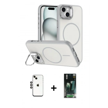 MARSİLYAN™- iPhone 14 Kılıf Çekirdek Klasik - Şeffaf 360 Full Body Arka Koruyucu + Shine Kamera Lens - SH