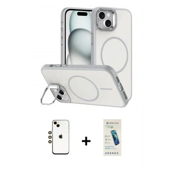 MARSİLYAN™- iPhone 14 Kılıf Çekirdek Klasik - Şeffaf Pasifik Cam Ekran Koruyucu + Shine Kamera Lens - GD
