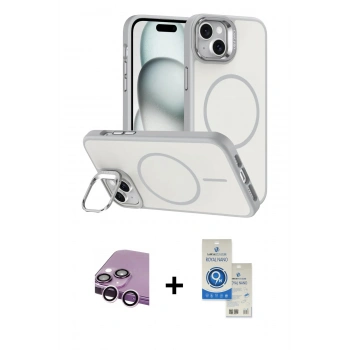 MARSİLYAN™- iPhone 14 Kılıf Çekirdek Klasik - Şeffaf Royal Nano Ekran Koruyucu + Raze Metal Kamera Lens - MR