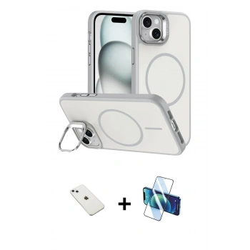 MARSİLYAN™- iPhone 14 Kılıf Çekirdek Klasik - Siyah 3D Antistatik Cam Ekran Koruyucu + Diamond Kamera Lens - SABE