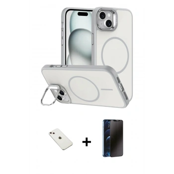 MARSİLYAN™- iPhone 14 Kılıf Çekirdek Klasik - Siyah 3D Antistatik Hayalet Cam Ekran Koruyucu + Diamond Kamera Lens - PE