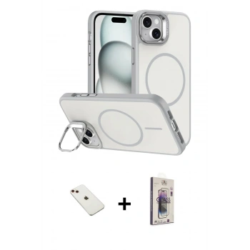 MARSİLYAN™- iPhone 14 Kılıf Çekirdek Klasik - Siyah Bilvis 3D Cam Ekran Koruyucu + Diamond Kamera Lens - KI
