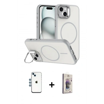 MARSİLYAN™- iPhone 14 Kılıf Çekirdek Klasik - Siyah Bilvis 3D Cam Ekran Koruyucu + Shine Kamera Lens - MI