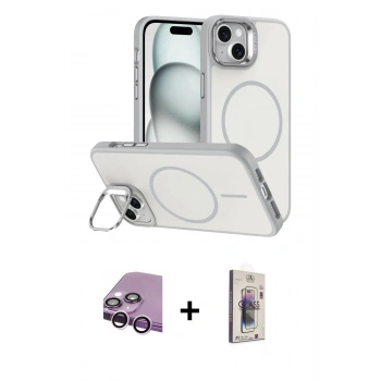 MARSİLYAN™- iPhone 14 Kılıf Çekirdek Klasik - Siyah Bilvis 3D Cam Ekran Koruyucu + Raze Metal Kamera Lens - MR