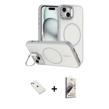 MARSİLYAN™- iPhone 14 Kılıf Çekirdek Klasik - Siyah Bilvis 3D Mat Cam Ekran Koruyucu + Diamond Kamera Lens - SABE
