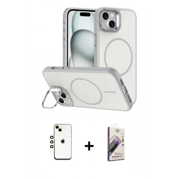 MARSİLYAN™- iPhone 14 Kılıf Çekirdek Klasik - Siyah Bilvis 3D Mat Cam Ekran Koruyucu + Shine Kamera Lens - GD