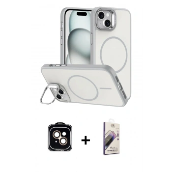 MARSİLYAN™- iPhone 14 Kılıf Çekirdek Klasik - Siyah Bilvis 3D Mat Cam Ekran Koruyucu + PVD Metal Kamera Lens - TU