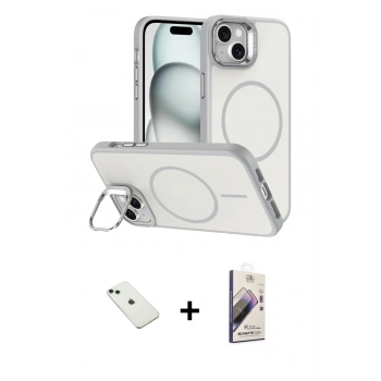 MARSİLYAN™- iPhone 14 Kılıf Çekirdek Klasik - Siyah Bilvis 3D Mat Cam Ekran Koruyucu + Diamond Kamera Lens - YL
