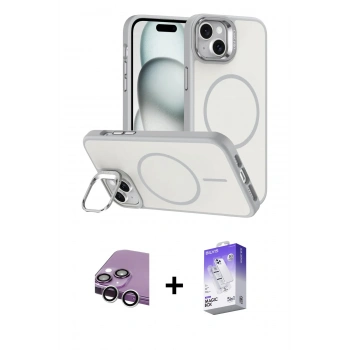MARSİLYAN™- iPhone 14 Kılıf Çekirdek Klasik - Siyah Bilvis 5in1 3D Magic Cam Ekran Koruyucu + Raze Metal Kamera Lens - GS
