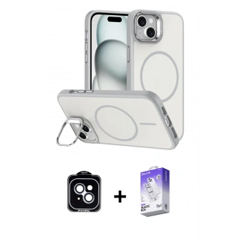 MARSİLYAN™- iPhone 14 Kılıf Çekirdek Klasik - Siyah Bilvis 5in1 3D Magic Cam Ekran Koruyucu + PVD Metal Kamera Lens - MI