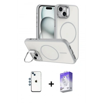 MARSİLYAN™- iPhone 14 Kılıf Çekirdek Klasik - Siyah Bilvis 5in1 3D Magic Cam Ekran Koruyucu + Shine Kamera Lens - MI