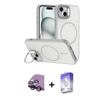 MARSİLYAN™- iPhone 14 Kılıf Çekirdek Klasik - Siyah Bilvis 5in1 3D Magic Cam Ekran Koruyucu + Raze Metal Kamera Lens - SH