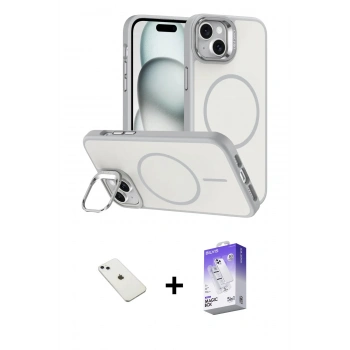 MARSİLYAN™- iPhone 14 Kılıf Çekirdek Klasik - Siyah Bilvis 5in1 3D Magic Cam Ekran Koruyucu + Diamond Kamera Lens - SABE