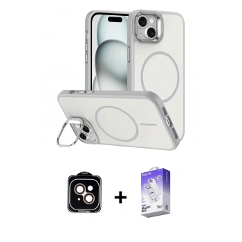 MARSİLYAN™- iPhone 14 Kılıf Çekirdek Klasik - Siyah Bilvis 5in1 3D Magic Cam Ekran Koruyucu + PVD Metal Kamera Lens - TU