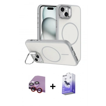 MARSİLYAN™- iPhone 14 Kılıf Çekirdek Klasik - Siyah Bilvis 5in1 5D Magic Hayalet Cam Ekran Koruyucu + Raze Metal Kamera Lens - KI