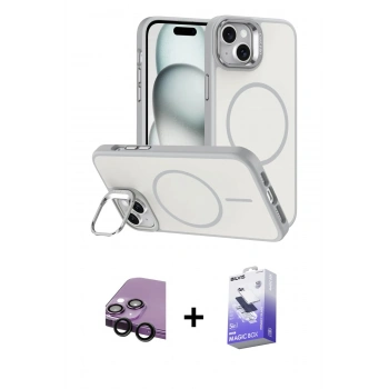 MARSİLYAN™- iPhone 14 Kılıf Çekirdek Klasik - Siyah Bilvis 5in1 5D Magic Hayalet Cam Ekran Koruyucu + Raze Metal Kamera Lens - SH
