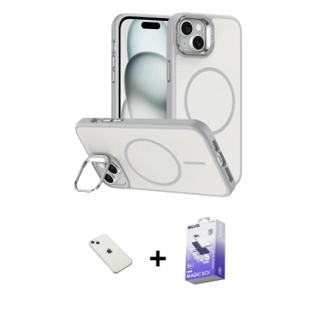 MARSİLYAN™- iPhone 14 Kılıf Çekirdek Klasik - Siyah Bilvis 5in1 5D Magic Hayalet Cam Ekran Koruyucu + Diamond Kamera Lens - SABE
