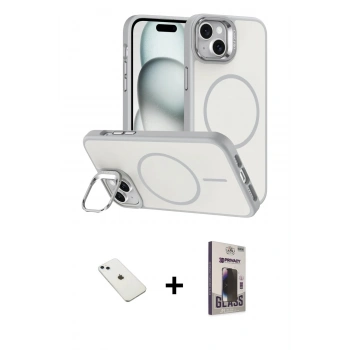 MARSİLYAN™- iPhone 14 Kılıf Çekirdek Klasik - Siyah Bilvis Hayalet Cam Ekran Koruyucu + Diamond Kamera Lens - SABE