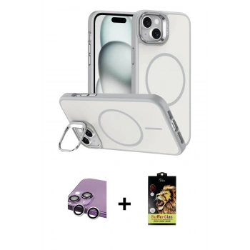 MARSİLYAN™- iPhone 14 Kılıf Çekirdek Klasik - Siyah Buffer Cam Ekran Koruyucu + Raze Metal Kamera Lens - GS