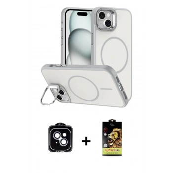 MARSİLYAN™- iPhone 14 Kılıf Çekirdek Klasik - Siyah Buffer Cam Ekran Koruyucu + PVD Metal Kamera Lens - MI