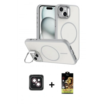 MARSİLYAN™- iPhone 14 Kılıf Çekirdek Klasik - Siyah Buffer Cam Ekran Koruyucu + PVD Metal Kamera Lens - PE
