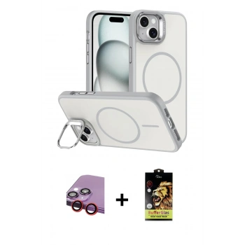 MARSİLYAN™- iPhone 14 Kılıf Çekirdek Klasik - Siyah Buffer Cam Ekran Koruyucu + Raze Metal Kamera Lens - KI