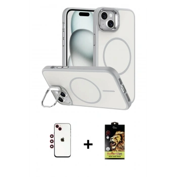 MARSİLYAN™- iPhone 14 Kılıf Çekirdek Klasik - Siyah Buffer Cam Ekran Koruyucu + Shine Kamera Lens - KI