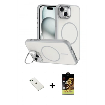 MARSİLYAN™- iPhone 14 Kılıf Çekirdek Klasik - Siyah Buffer Cam Ekran Koruyucu + Diamond Kamera Lens - YL