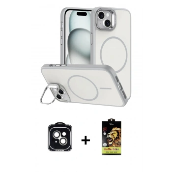 MARSİLYAN™- iPhone 14 Kılıf Çekirdek Klasik - Siyah Buffer Cam Ekran Koruyucu + PVD Metal Kamera Lens - YL