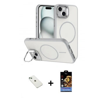 MARSİLYAN™- iPhone 14 Kılıf Çekirdek Klasik - Siyah Buffer Hayalet Cam Ekran Koruyucu + Diamond Kamera Lens - YL