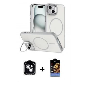MARSİLYAN™- iPhone 14 Kılıf Çekirdek Klasik - Siyah Buffer Hayalet Cam Ekran Koruyucu + PVD Metal Kamera Lens - GS