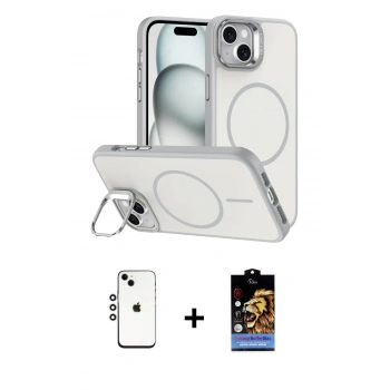 MARSİLYAN™- iPhone 14 Kılıf Çekirdek Klasik - Siyah Buffer Hayalet Cam Ekran Koruyucu + Shine Kamera Lens - GS