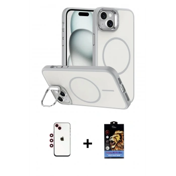 MARSİLYAN™- iPhone 14 Kılıf Çekirdek Klasik - Siyah Buffer Hayalet Cam Ekran Koruyucu + Shine Kamera Lens - KI